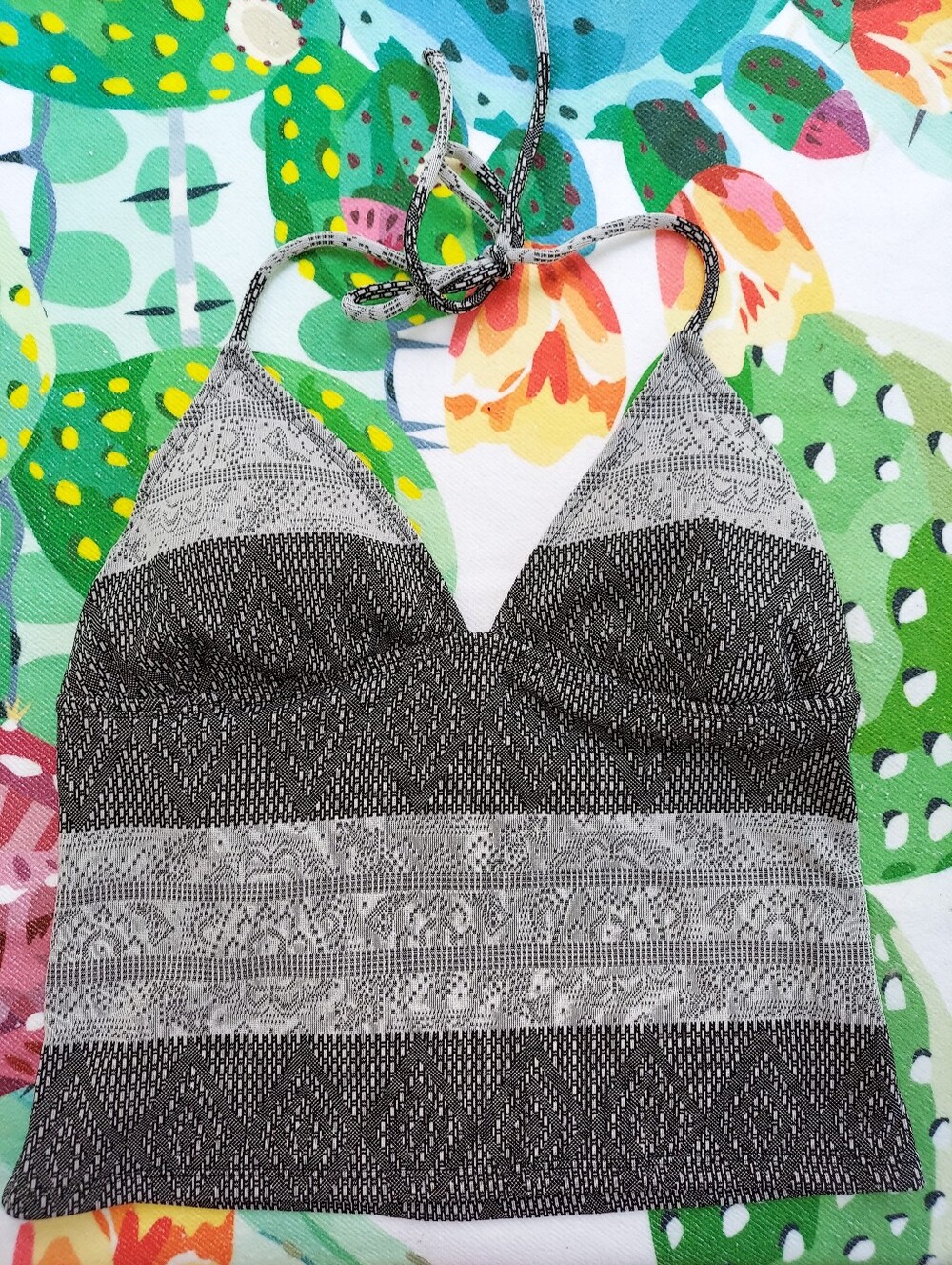 Lace Print Halter Swim Tankini Top